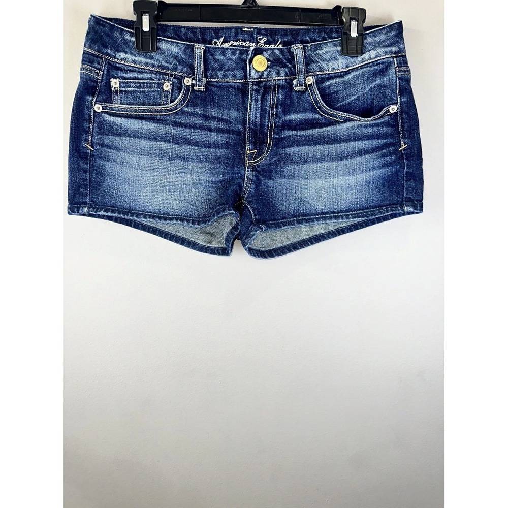 American Eagle Women's Size 4  Stretch Blue Denim Distressed Jean Shorts 30x1.75